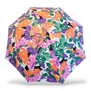 1960s Luxe Floral Compact Umbrella with Leather Cover
